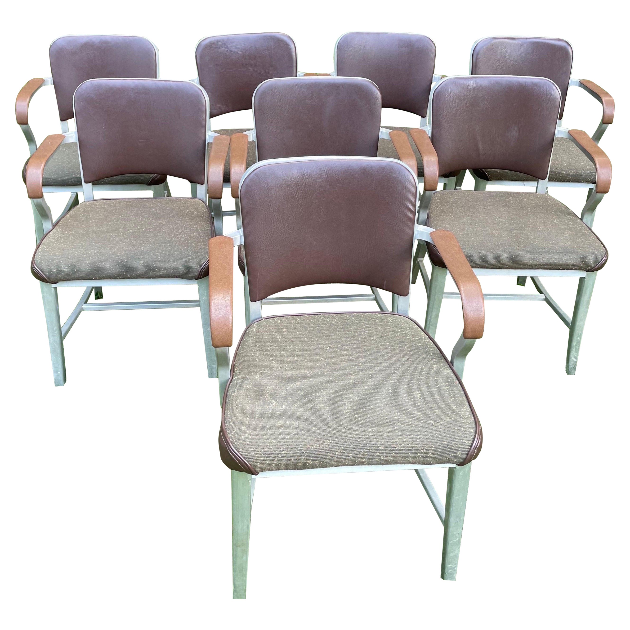 Set of Eight Vintage Emeco Aluminum Arm Chairs