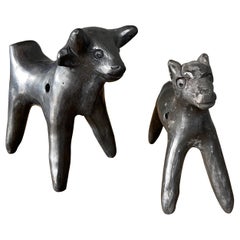 Set of Two Black Clay Ceramic Animal Figures from Mexico, circa 1980's