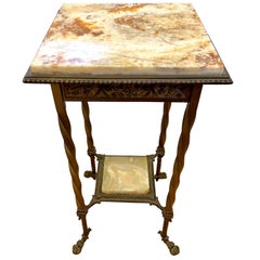 Antique Brass and Marble Top Side End Table