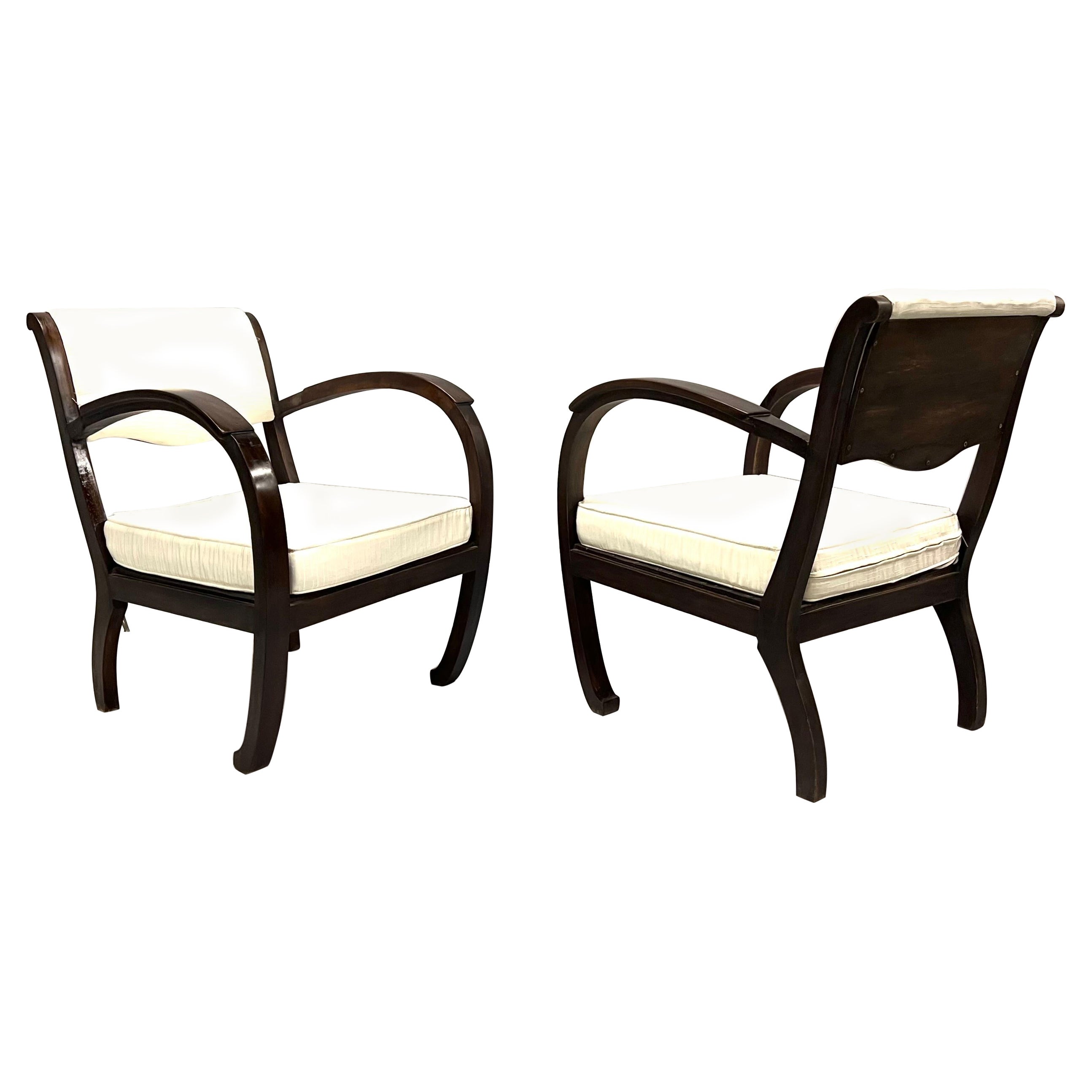 Rare French Art Deco Hand Carved Teak Armchairs/ Lounge Chairs, 1920-30 For Sale