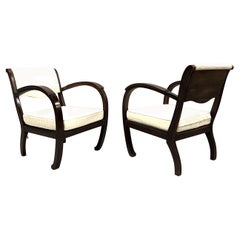 Rare French Art Deco Hand Carved Teak Armchairs/ Lounge Chairs, 1920-30