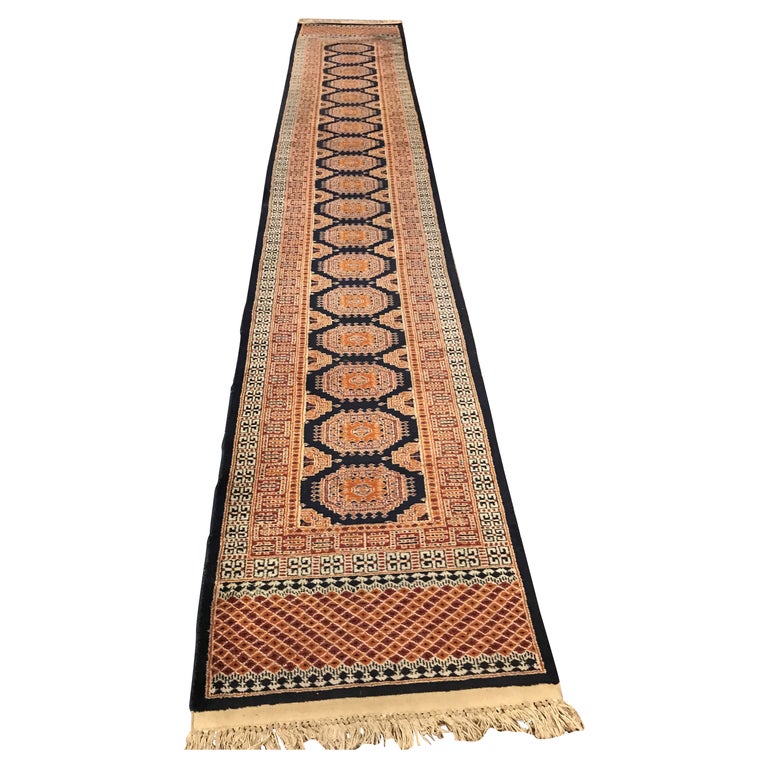 Fine Pakistani Bokhara Semi-Antique 10+ feet Hand-Knotted Carpet Runner 1970s For Sale
