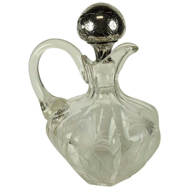 Edwardian Gorham Sterling and Crystal Decanter, Scottish Thistle For
