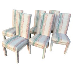 Set of 6 1980s Postmodern High Back Fully Upholstered Dining Chairs