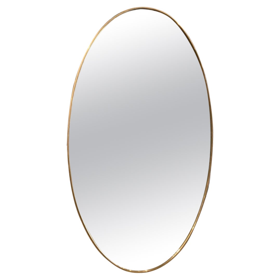 Lovely Oval Mid-Century Brass Mirror, Italy