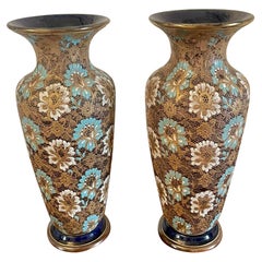 Large Pair of Antique Victorian Lambeth Doulton Vases