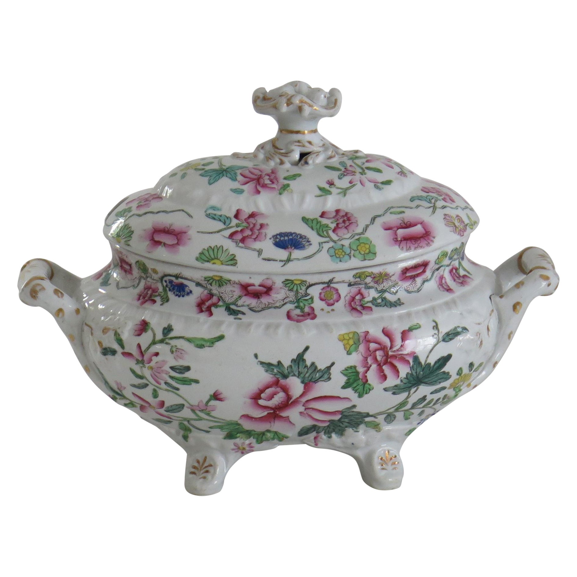 Georgian Hicks and Meigh Ironstone Sauce Tureen Floral Pattern No.8, Circa 1815 For Sale