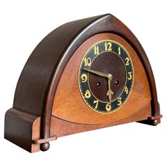 Dutch Arts & Crafts Wooden Mantle or Desk Clock w. Stunning Brass Dial Face 1915