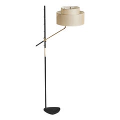 Vintage J.T. Kalmar, "Pelikan" Floor Lamp, Brass, Metal, Fabric, Austria, 1950s