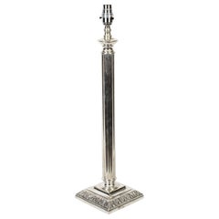 Antique Victorian Silver Plated Doric Column Table Lamp, Late 19th C