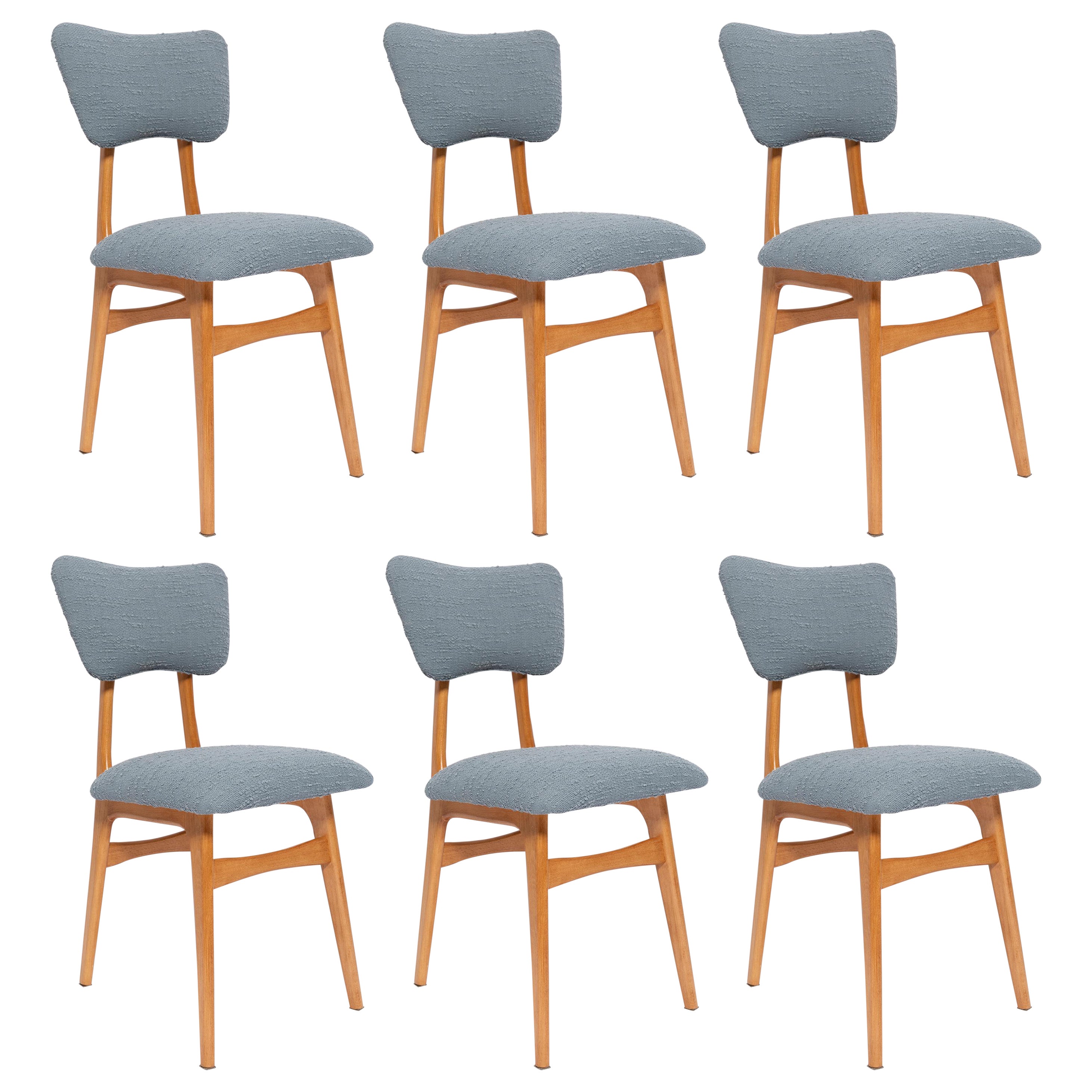 Set of Six Mid Century Butterfly Dining Chairs, Gray Boucle, Europe, 1960s For Sale