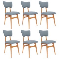 Set of Six Mid Century Butterfly Dining Chairs, Gray Boucle, Europe, 1960s