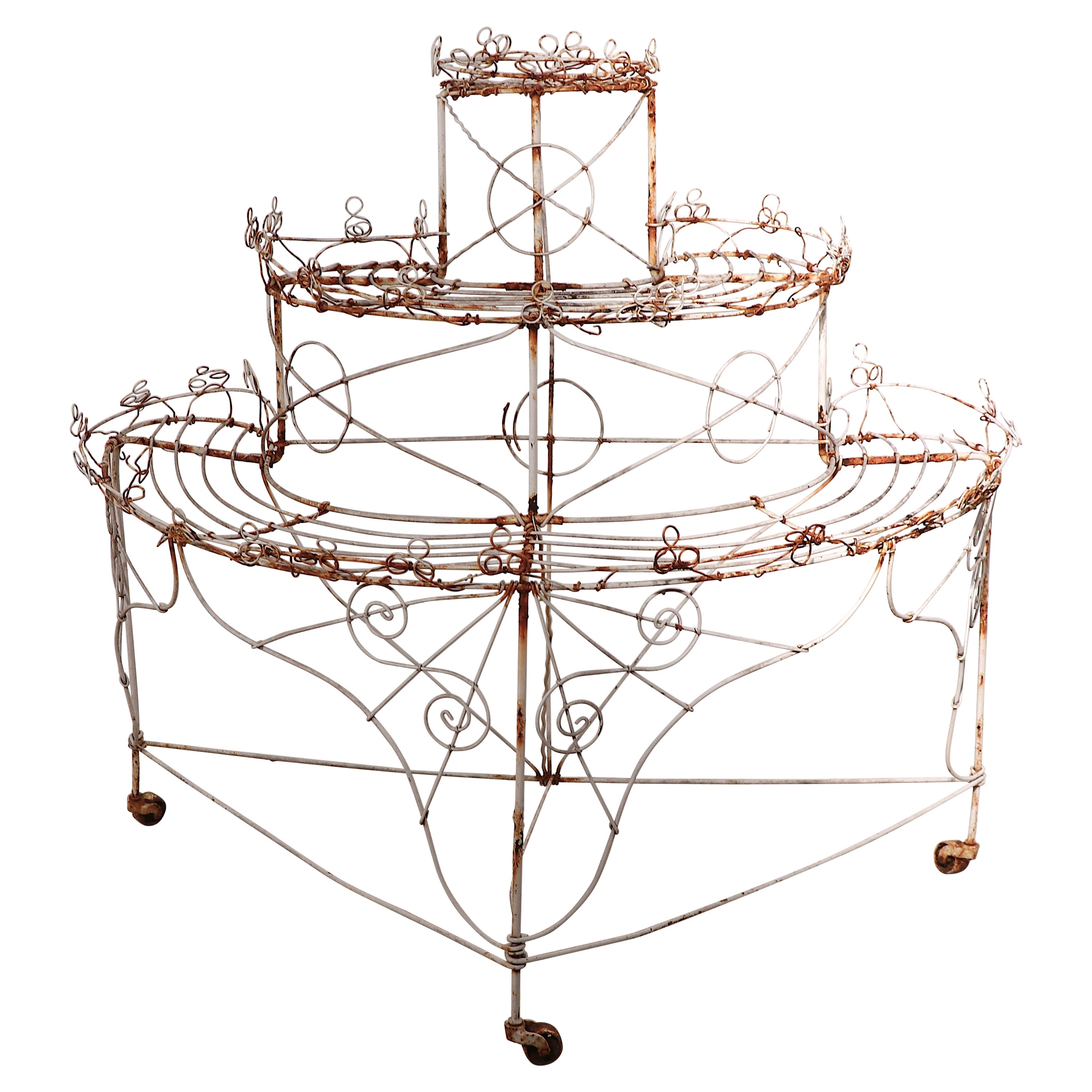 Three Tier French Style  Semi Circular Wire Plant Stand  For Sale