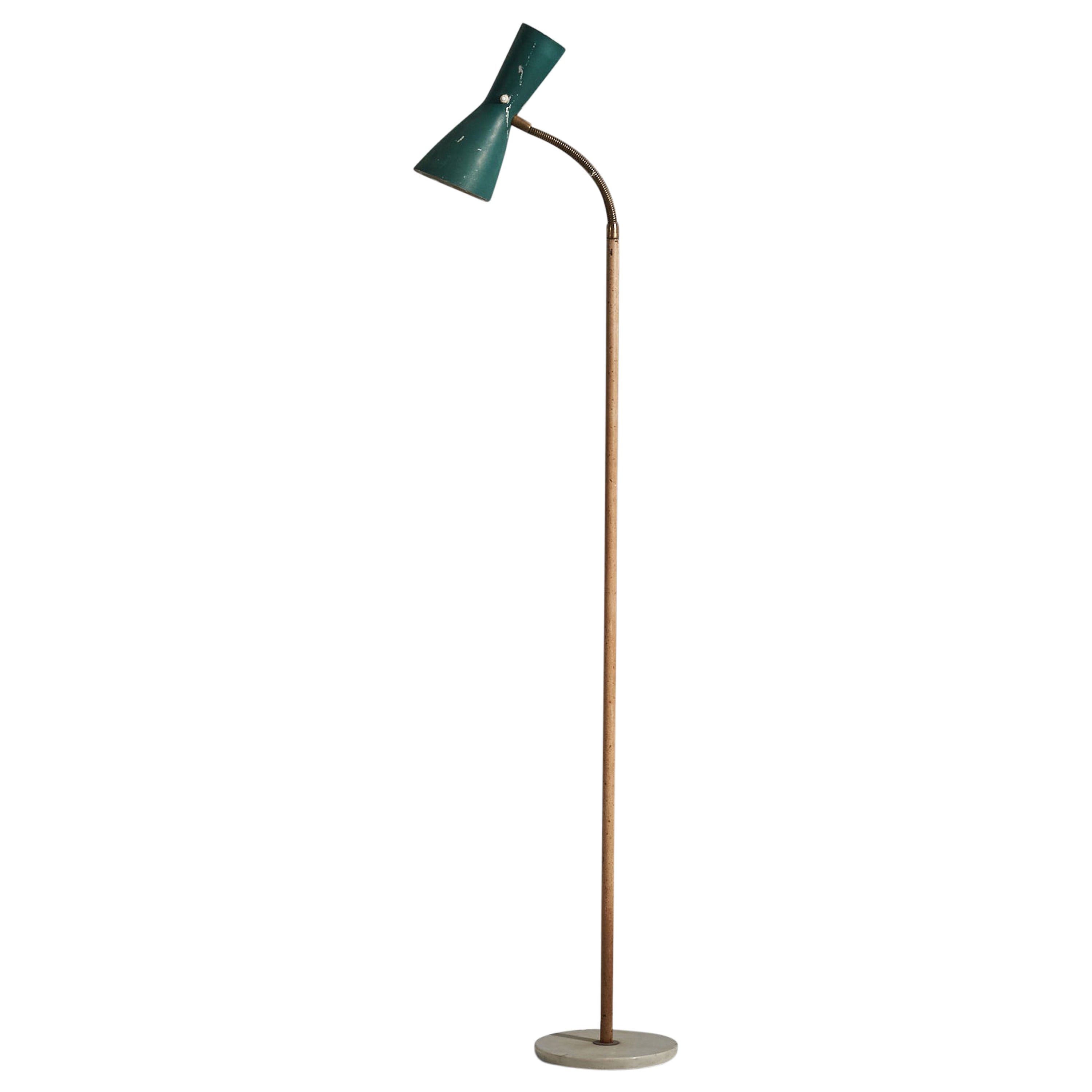 Italian Designer, Floor Lamp, Brass, Marble, Metal, Italy, 1950s