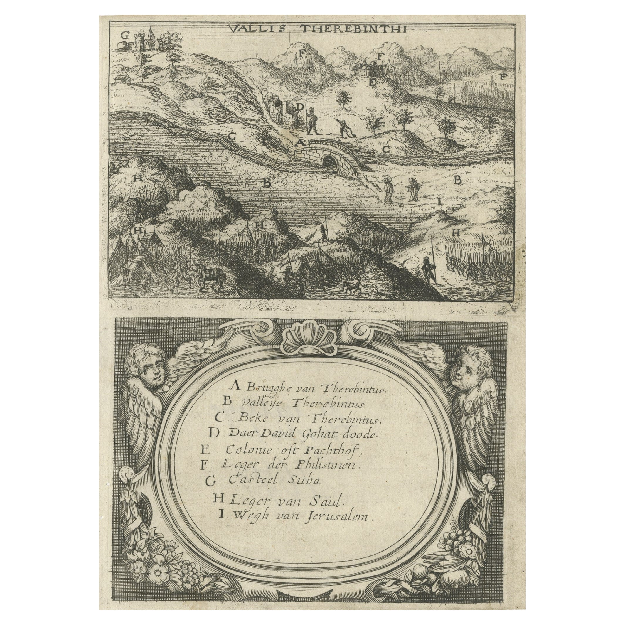 Very Rare Antique Print of the Valley of Terebinthus in Arabia, 1673