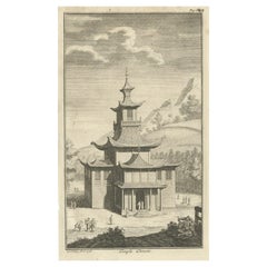 Original Antique Engraving of a Chinese Temple, 1736