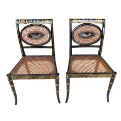Pair of Regency Styled Side or Accent Chairs with Reclining Nude & Swan Panels