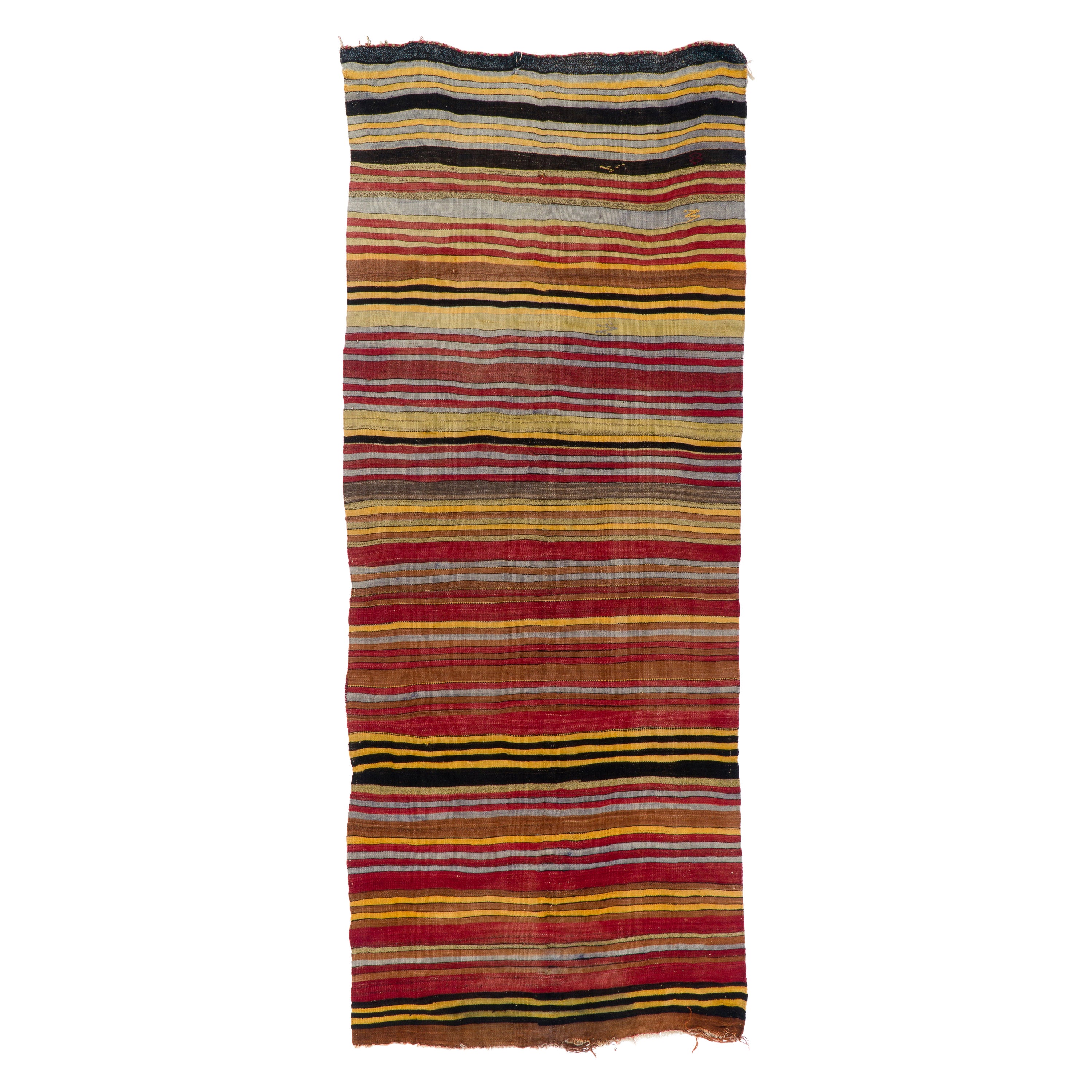 4.6x11.2 Ft Colorful Vintage Striped Handwoven Turkish Kilim 'Flat Weave'