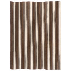 6.3x8 Ft Kilim turco vintage fatto a mano con bande verticali in lana naturale non tinta