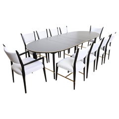 Paul McCobb Black Lacquer and Brass Dining Set, Fully Restored