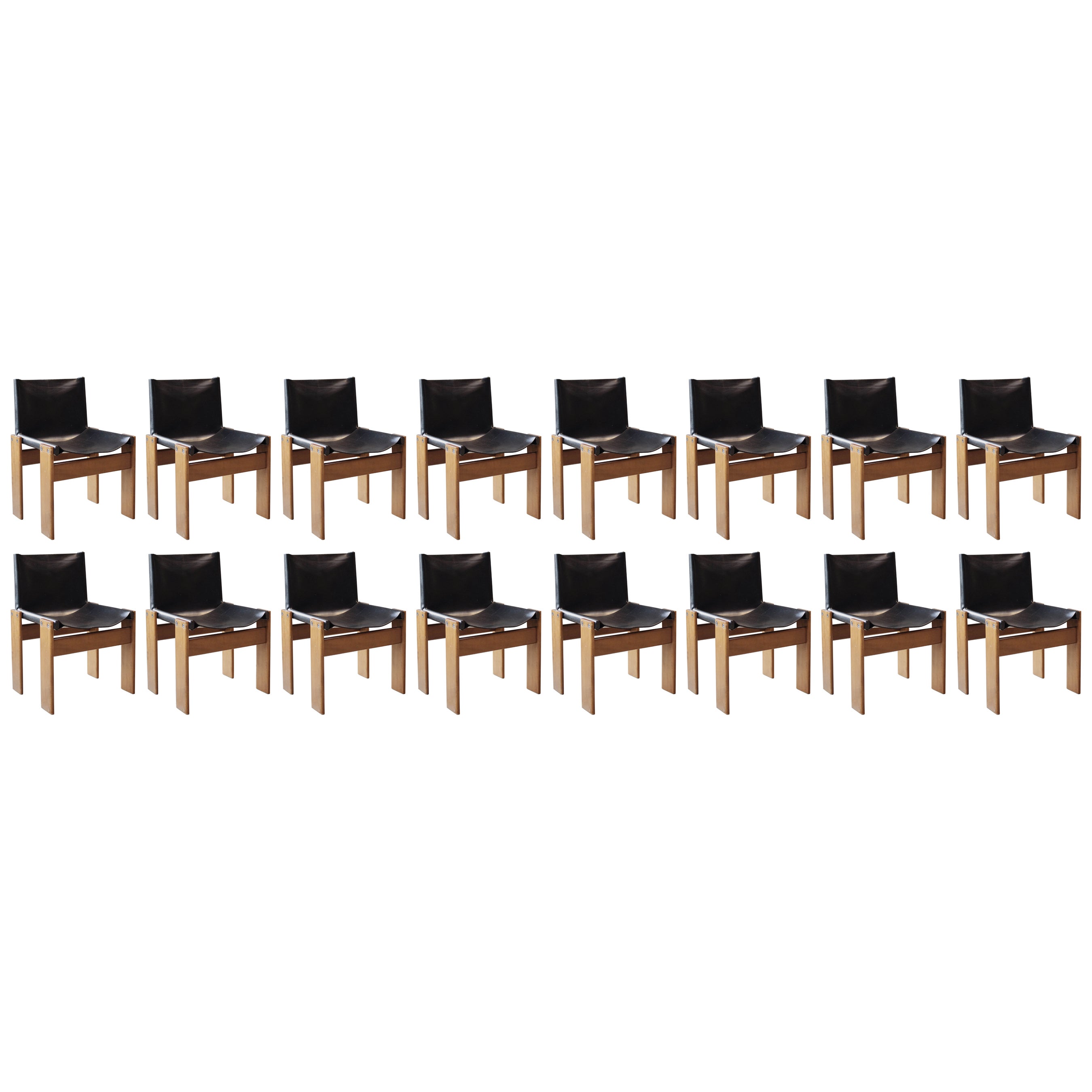 Afra & Tobia Scarpa "Monk" Dining Chairs for Molteni, 1974, Set of 16 For Sale