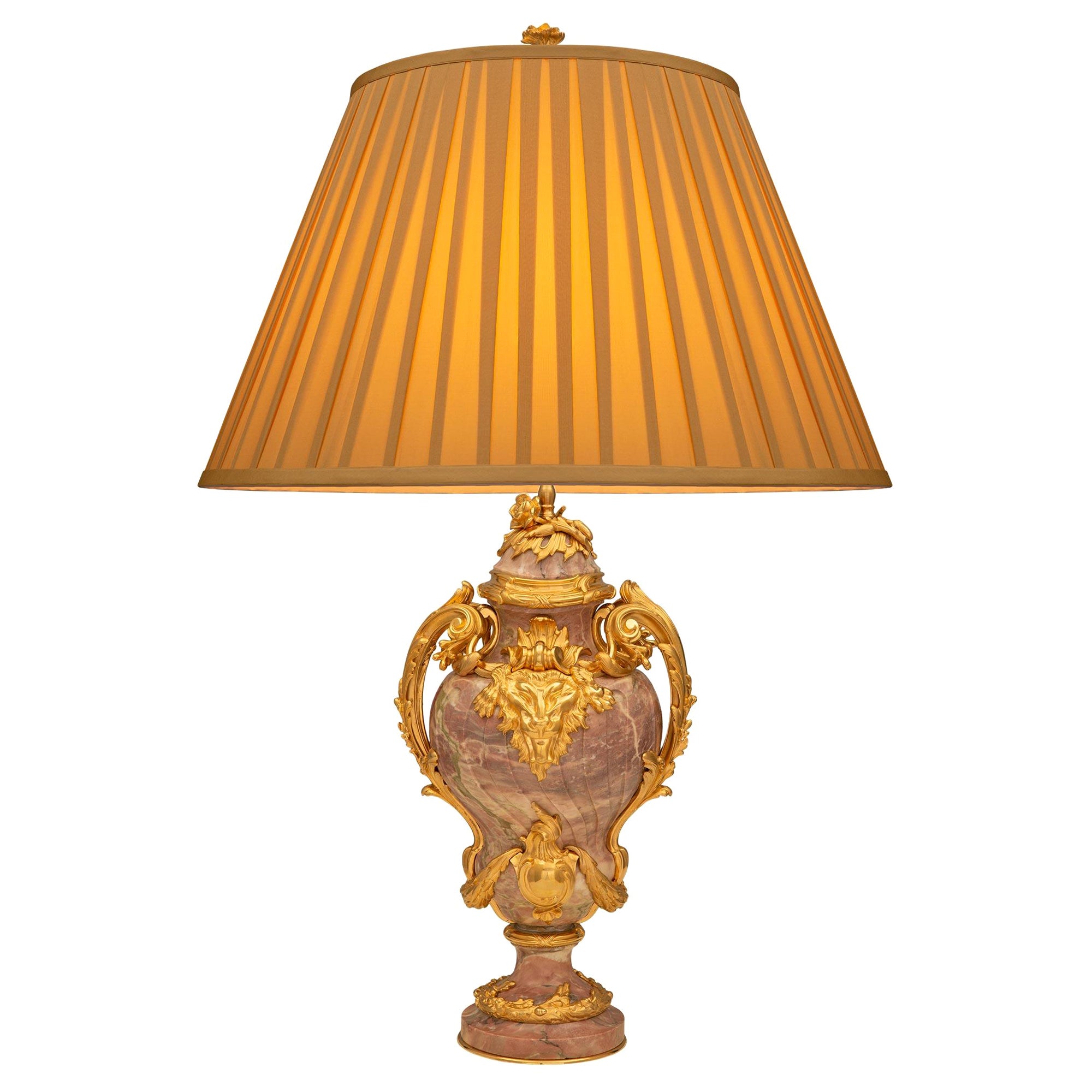 French 19th Century Louis XVI St. Ormolu and Brèche Violette Marble Lamp For Sale