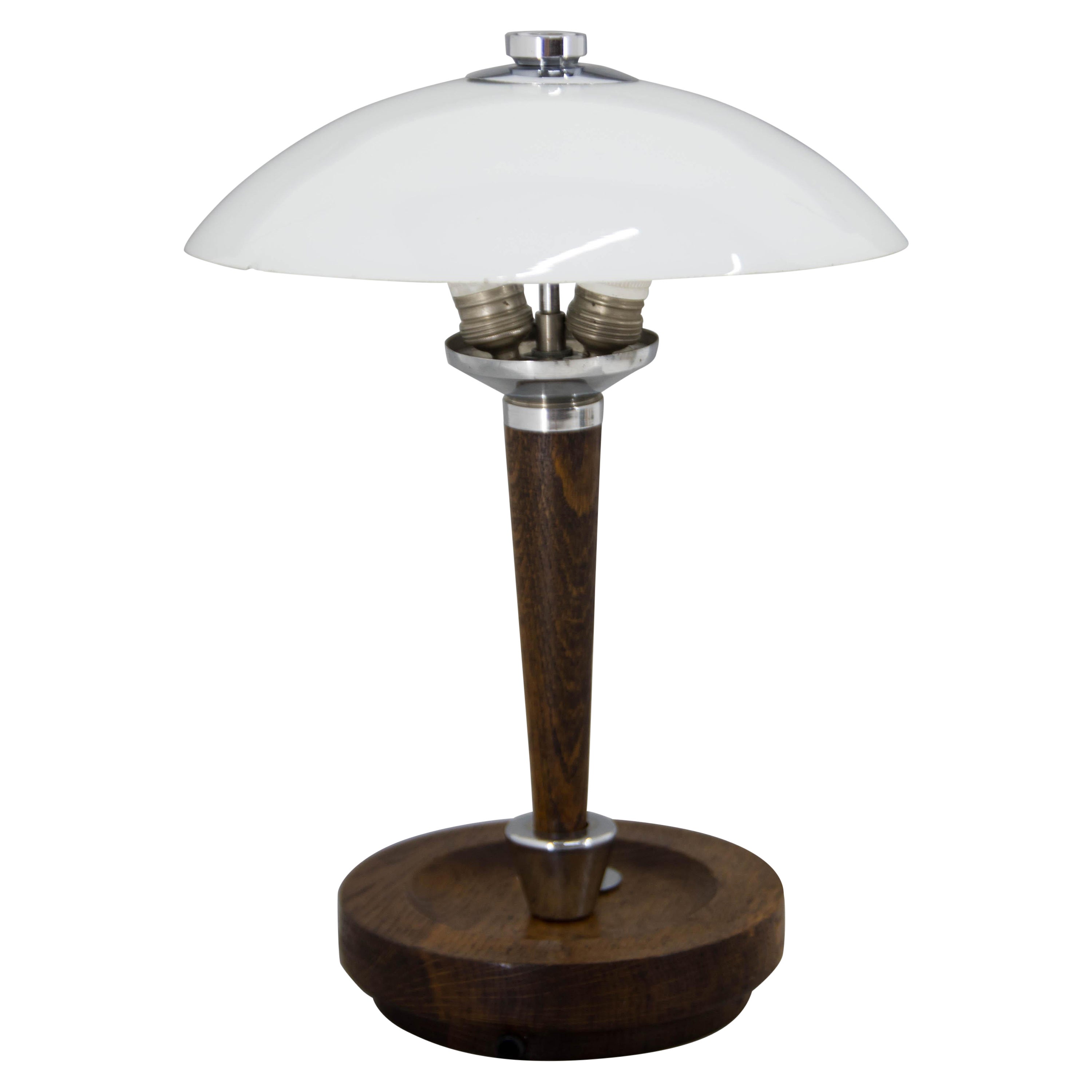 Art Deco Wood and Glass Table Lamp, 1930s