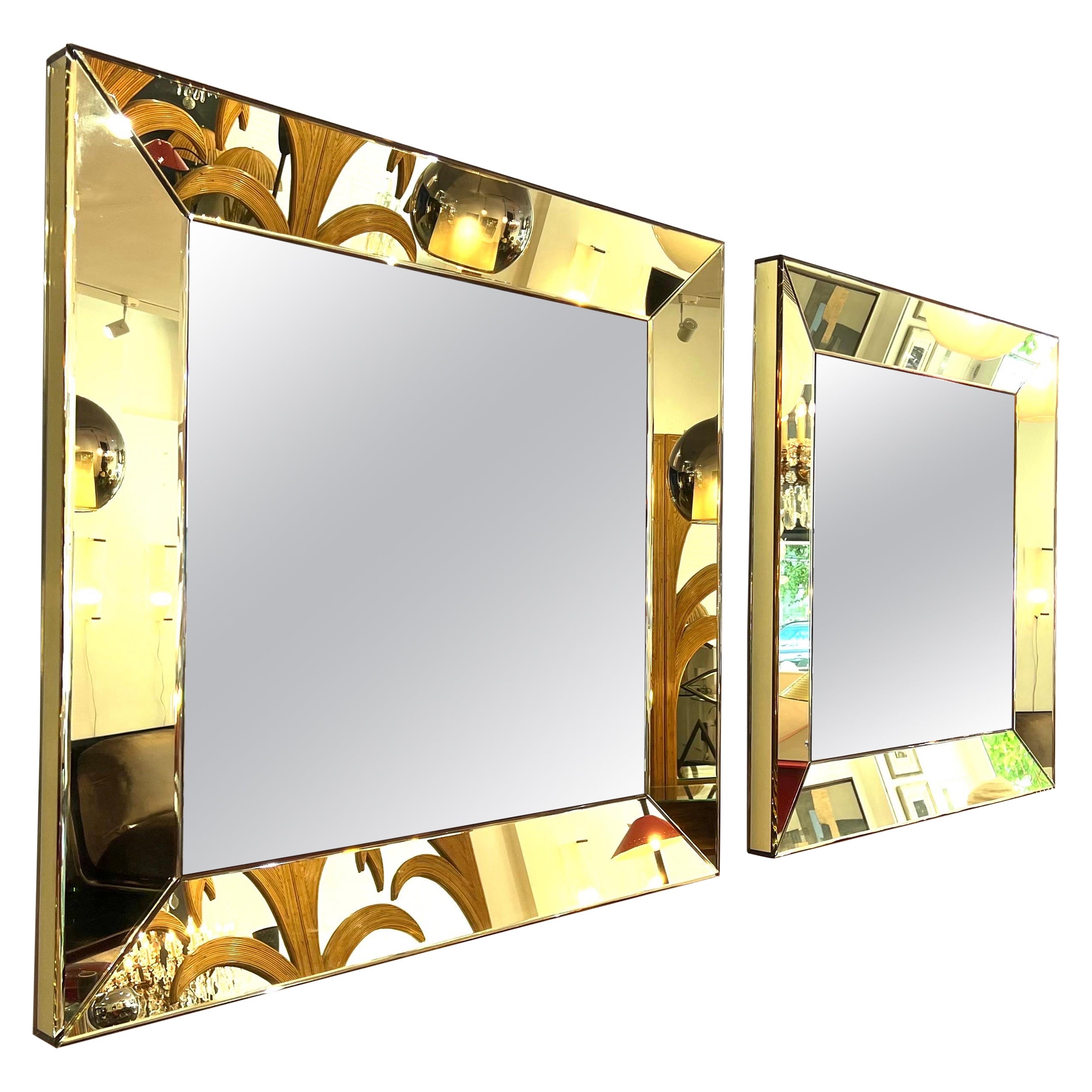 Pair of Hand Blown Giallo Vetro Square Mirrors For Sale