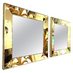 Pair of Hand Blown Giallo Vetro Square Mirrors