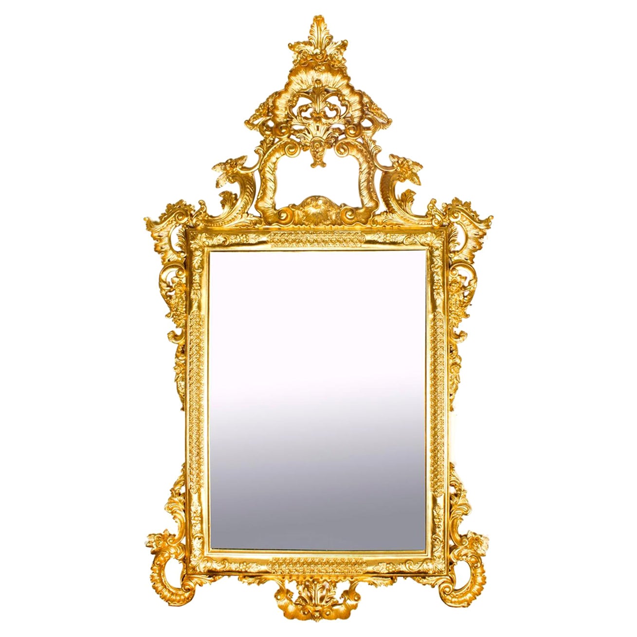 Monumental miroir décoratif italien rococo vintage en bois doré, 20ème siècle