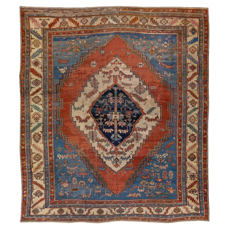 Blue Antique Bakshaish Persian Handmade Wool Rug with Medallion Motif For Sale