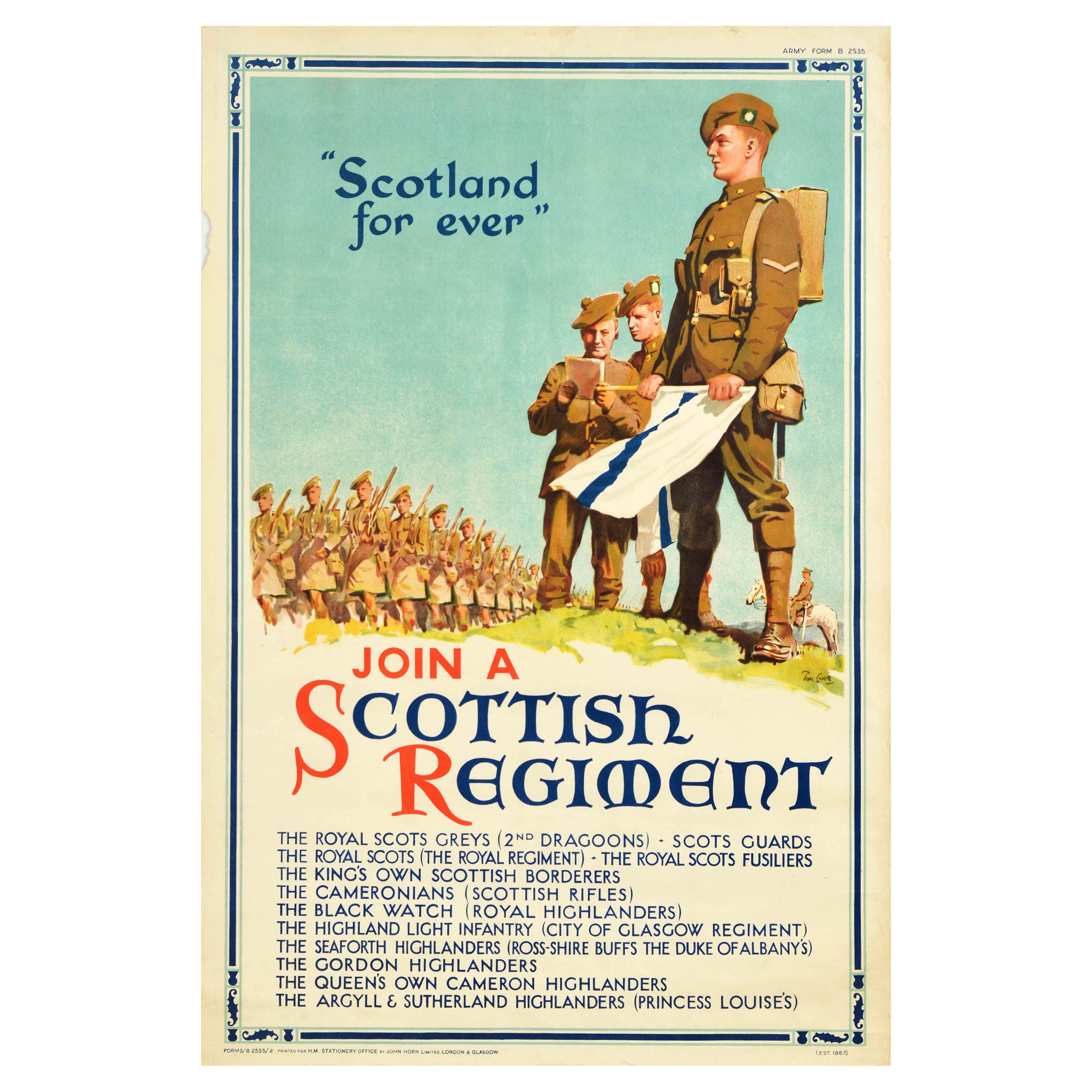 Original Vintage-Poster „ Join a Scottish Regiment Scotland for Ever“, Militärische Armee, Original