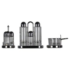 Ettore Sottsass Cruet Set in Stainless Steel and Glass by Alessi, 1978, Italy