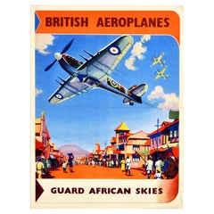 Original Vintage WWII Poster British Aeroplanes Guard African Skies RAF Spitfire
