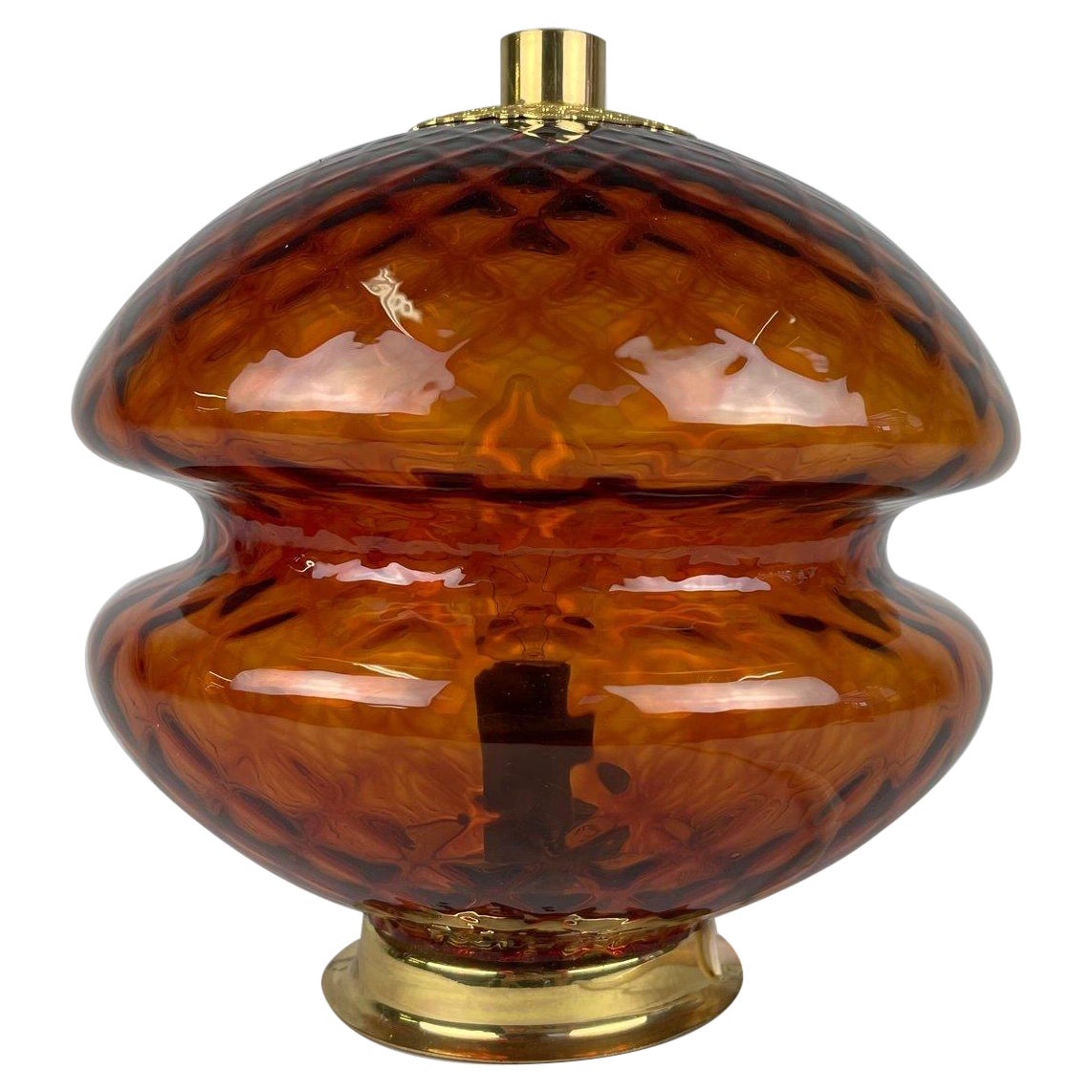1960's Glass & Brass Table Lamp by Jablonec Glassworks, Czechoslovakia