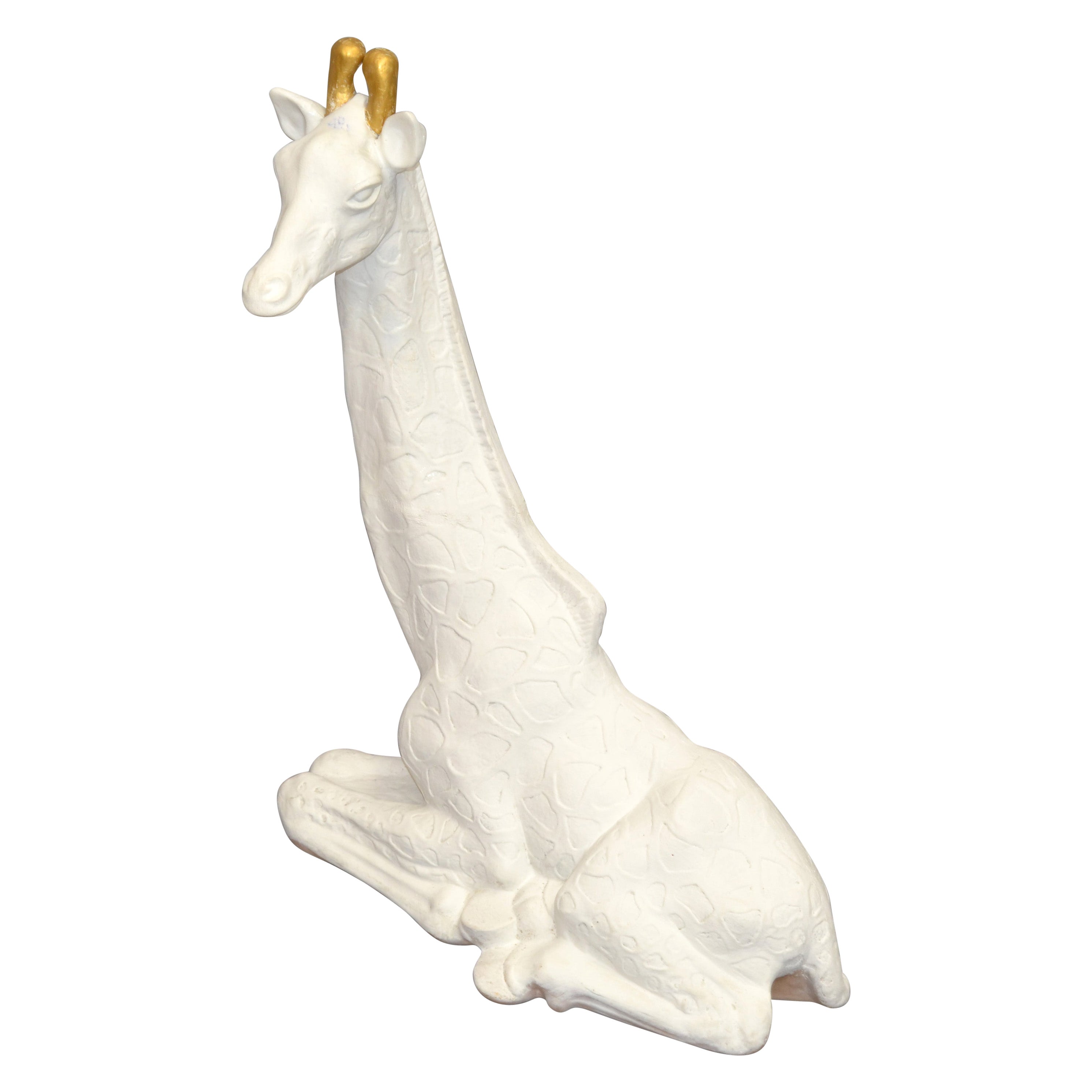 Mid-Century Modern Handmade White & Gold Finish Plaster Giraffe Animal Sculpture For Sale