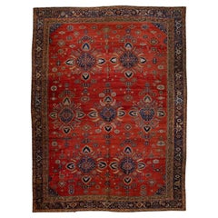 Antique Sultanabad Red Handmade Floral Pattern Persian Wool Rug