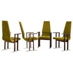 Mid Century Exotic Wood and Chrome Dining Chairs, a Set of 4