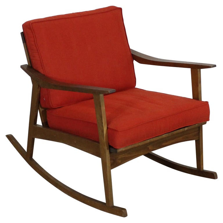 MidCentury Modern Walnut Open Arm Rocking Chair For Sale at 1stDibs