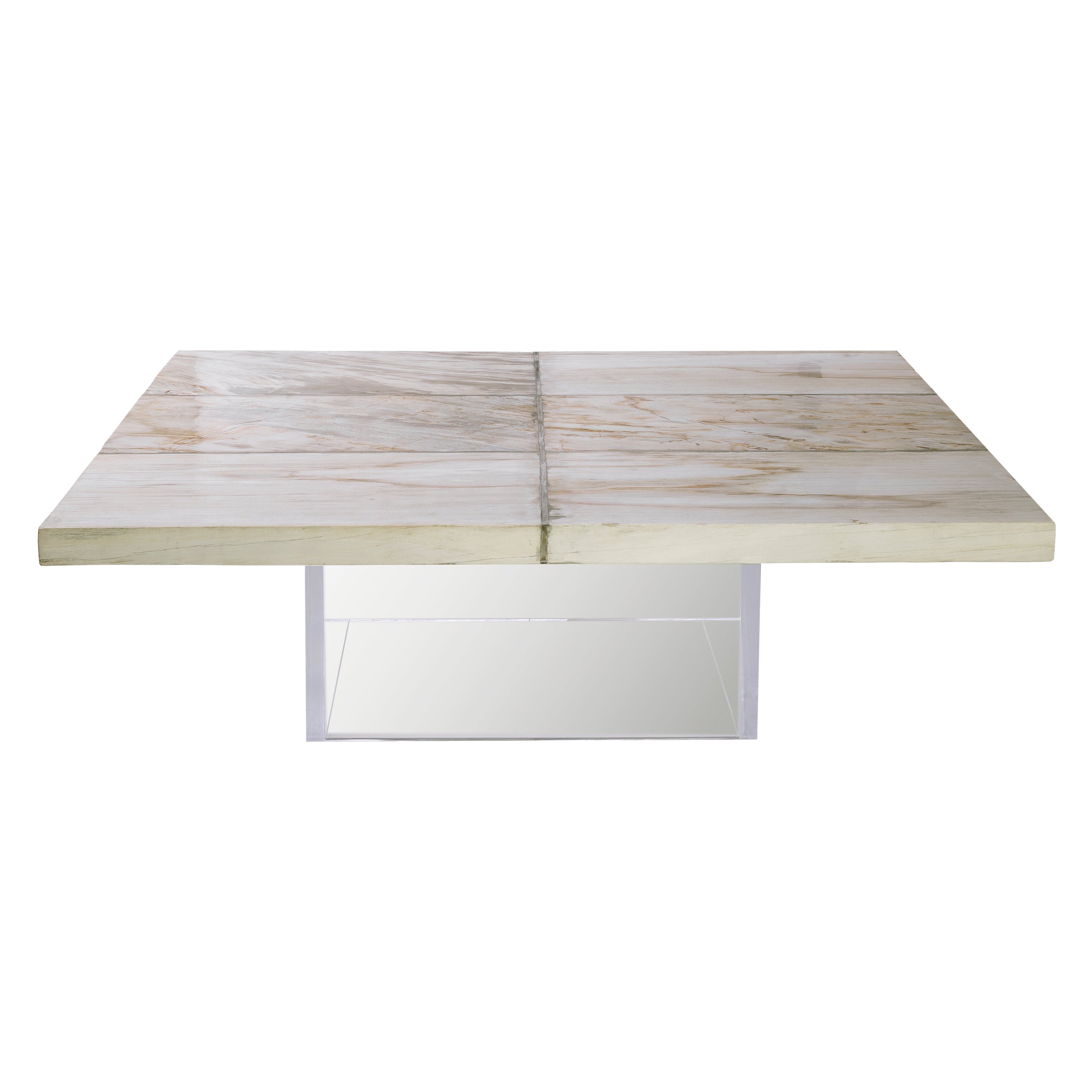 Table basse carrée en acrylique et bois, table basse Petra en vente