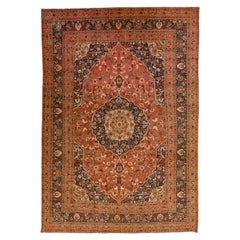 Rust Antique Tabriz Handmade Persian Wool Rug With Rosette Design