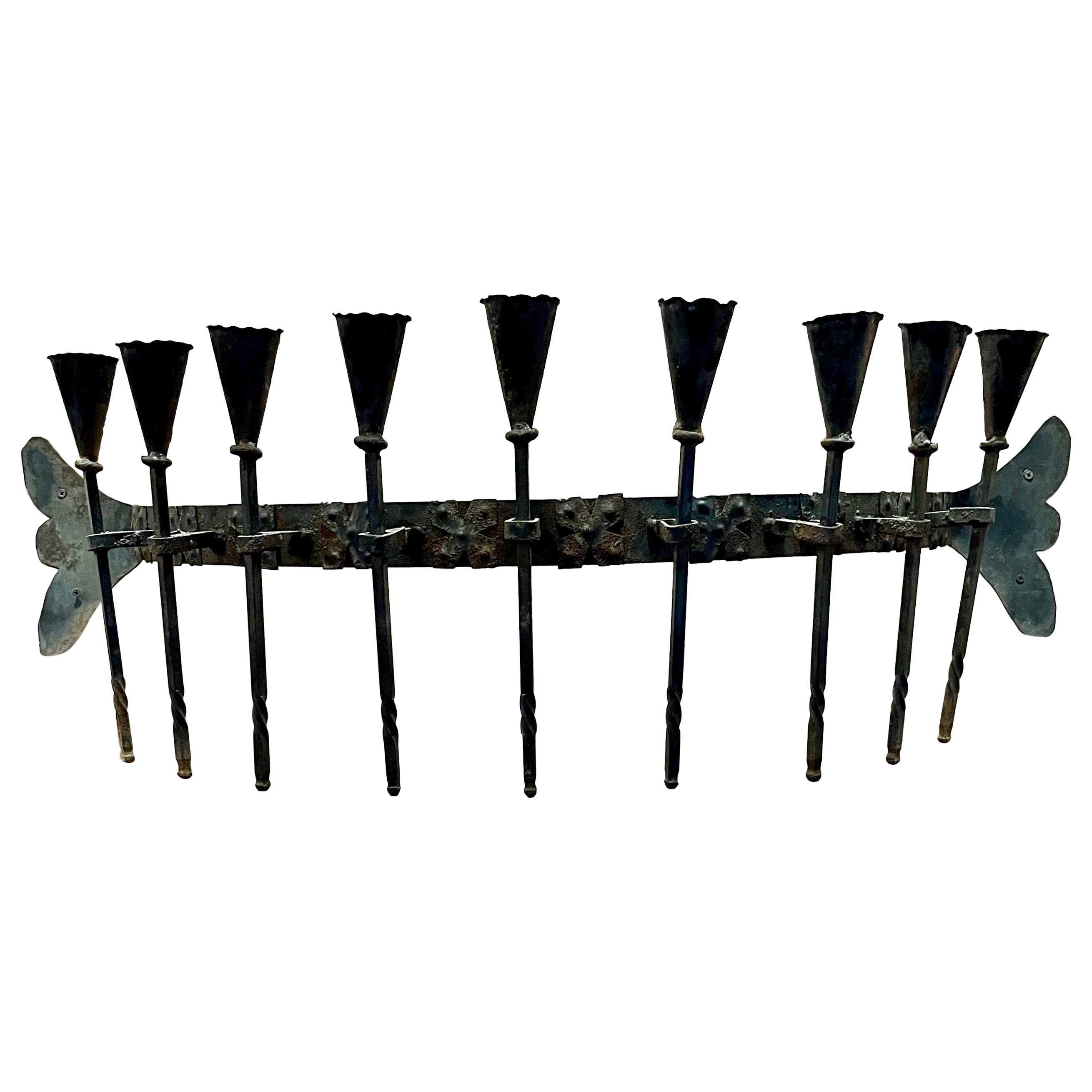 Large Tudor Gothic Iron 9 Light Wall Sconce For Sale