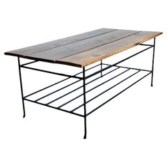 Mid-Century Industrial Coffee Table with Steel Base