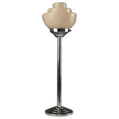 Art Deco Chrome Tall Elegant Table Lamp with Art Deco Pink Globe