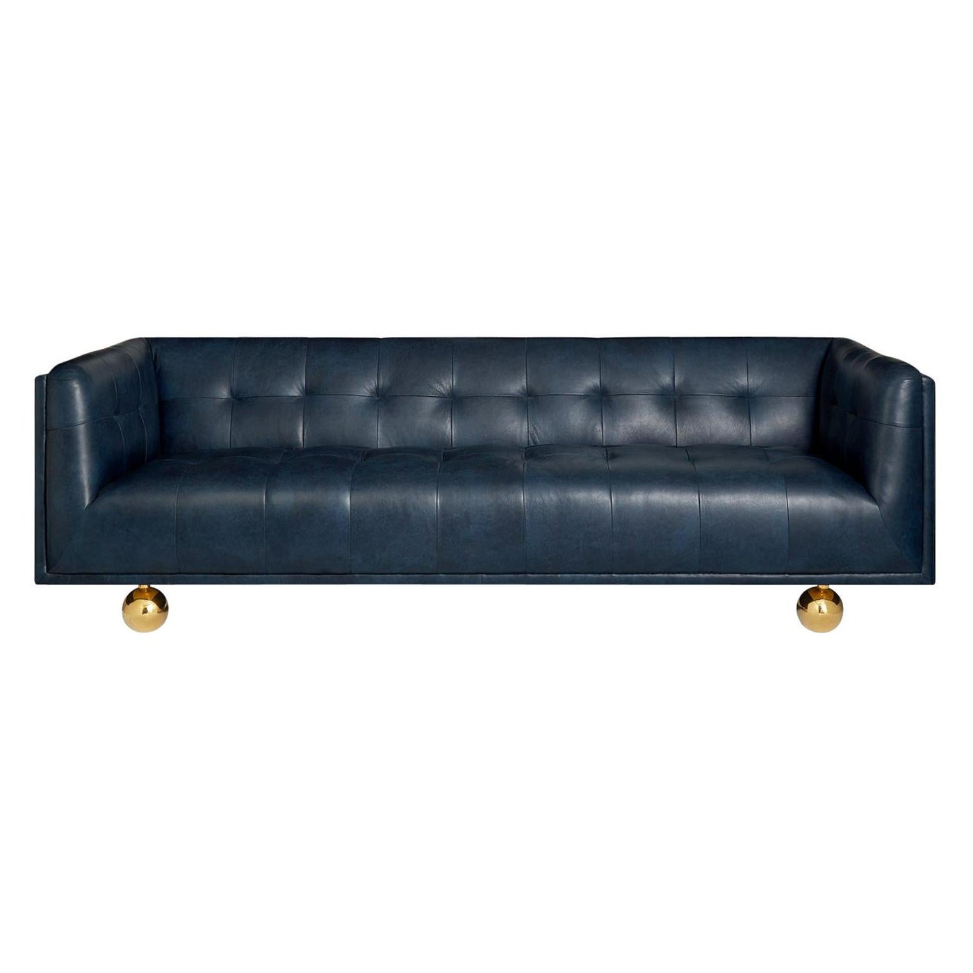 Claridge Modern Chesterfield Sofa in Navy Leather For Sale