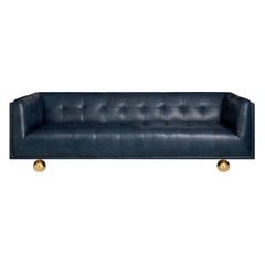 Claridge Modern Chesterfield Sofa in Navy Leather