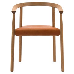 Chaise de salle à manger encadrée en chêne blanc avec assise en cuir de selle par Bensen - Disponible maintenant