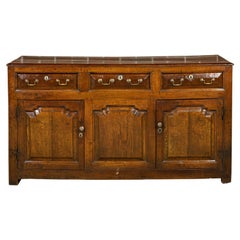 English Georgian Period 1800s Oak Dresser Base with Three Drawers and Two Doors