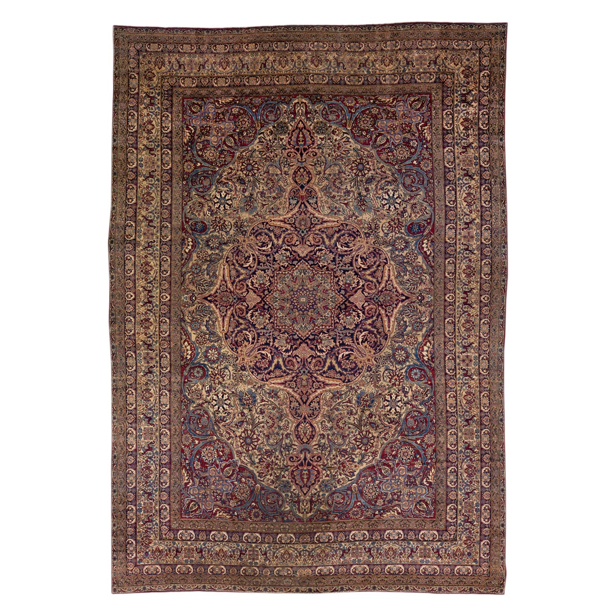 Tan Antique Kerman Handmade Allover Pattern Persian Wool Rug For Sale ...