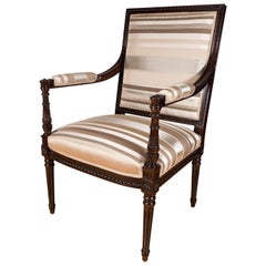 Hollywood Regency Occasional Chair in Ebonized Mahogany and Striped Silk Fabric